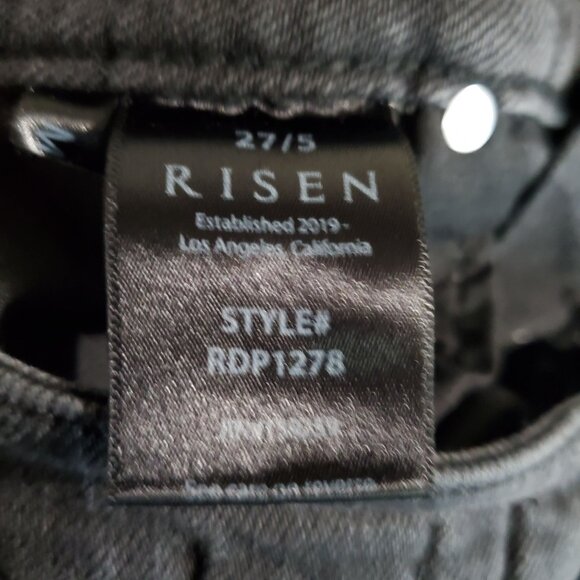 Risen Jeans Womens Size 27 Black High Rise Distressed Raw Hem Button Fly Stretch - Picture 5 of 12